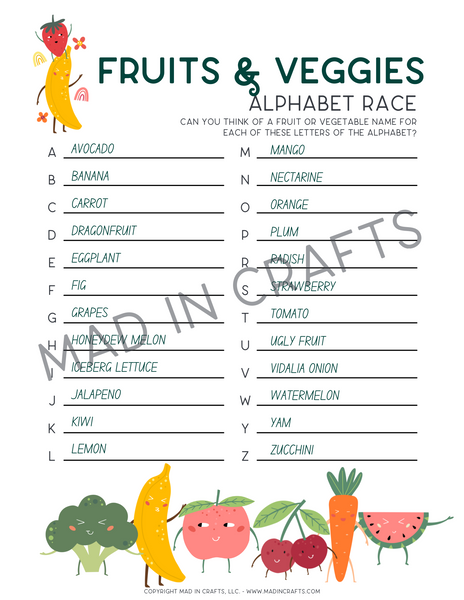 Fruits and Veggies Activity Printable Bundle