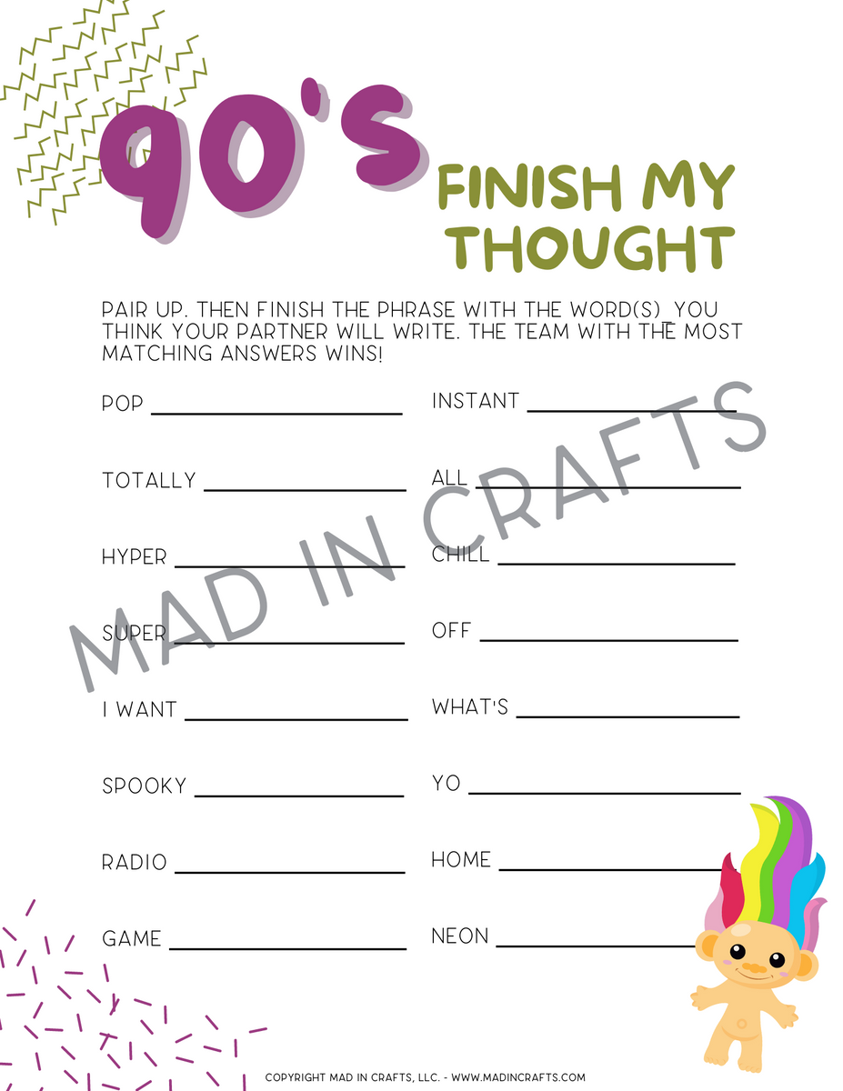90s Party Game Printable Bundle – Mad in Crafts for Free Printable 90th Birthday Games