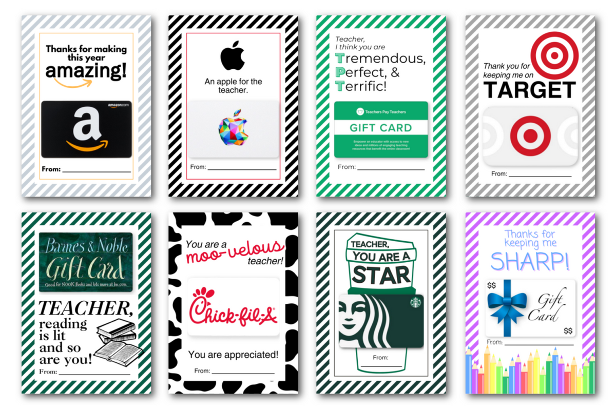 Teacher Gift Card Templates for , Apple, Target and Starbucks –  PrintAParty