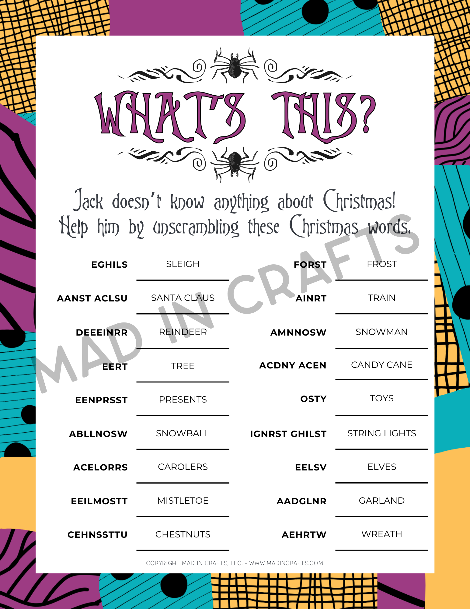 Nightmare Before Christmas Printable Game Bundle – Mad in Crafts for Nightmare Before Christmas Printables Free