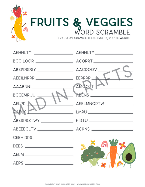 Fruits and Veggies Activity Printable Bundle