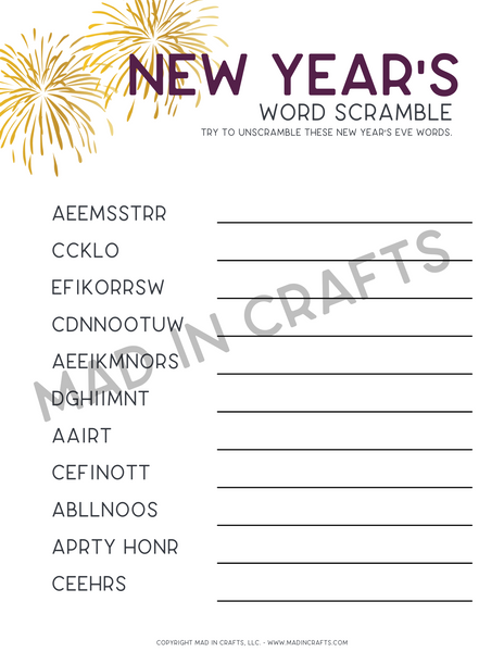 New Year's Eve Games for Kids Printable Bundle