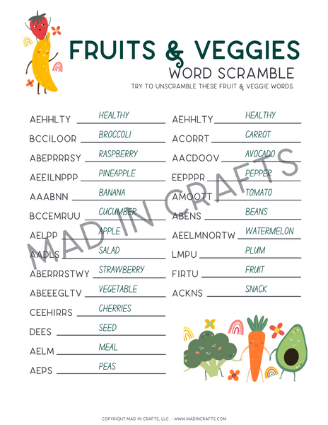 Fruits and Veggies Activity Printable Bundle