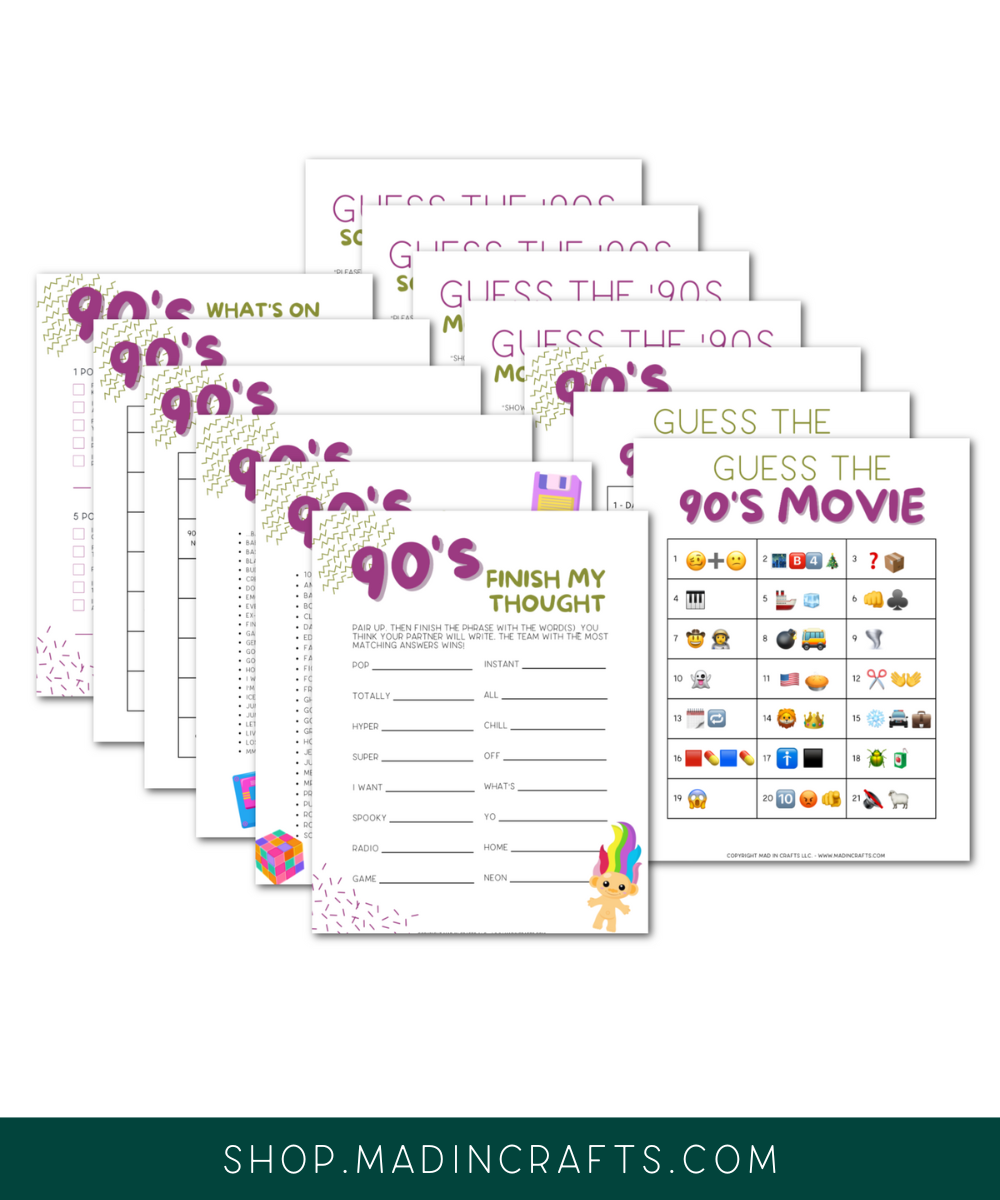 90s Party Game Printable Bundle