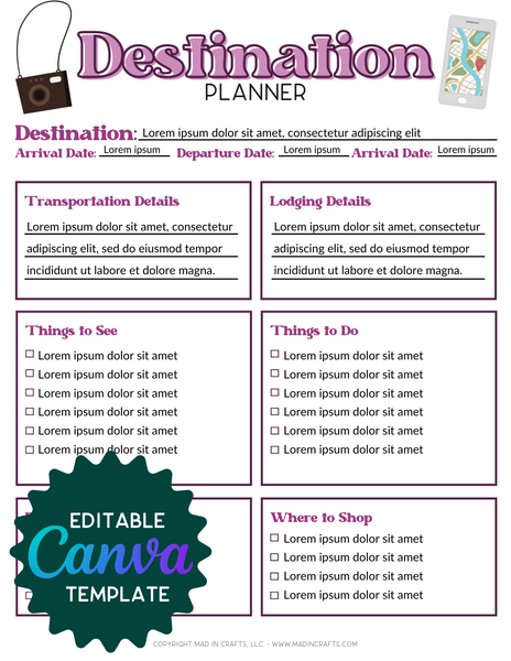 Editable Canva Vacation Travel Planner Template