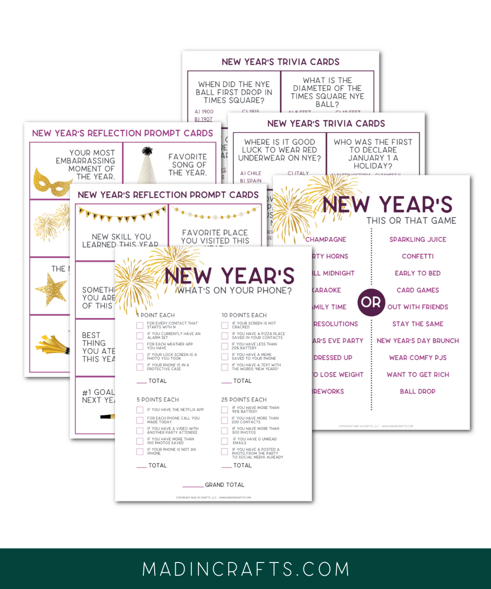New Year's Eve Games for Adults Printable Bundle