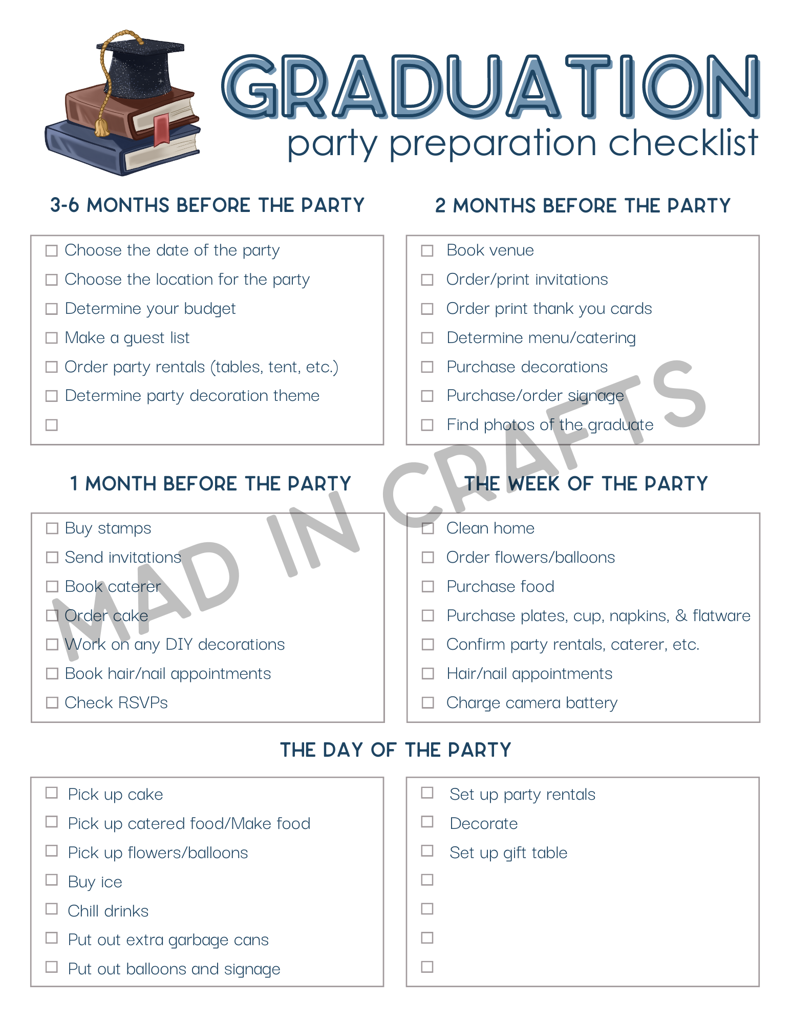 Graduation Party Planning Printable Bundle – Mad in Crafts for Free Printable Grad Party Checklist
