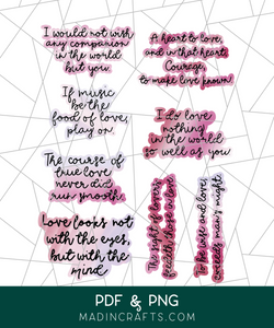 Shakespeare Valentine Quotes Printable Stickers